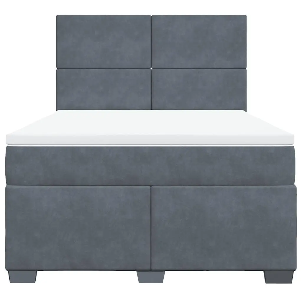 Box Spring Bed Pocket Spring Mattress Dark Grey Double Velvet Headboard