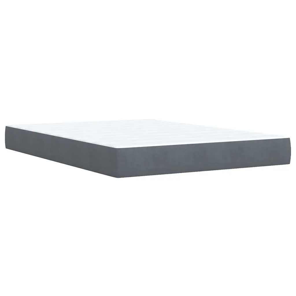 Box Spring Bed Pocket Spring Mattress Dark Grey Double Velvet Headboard