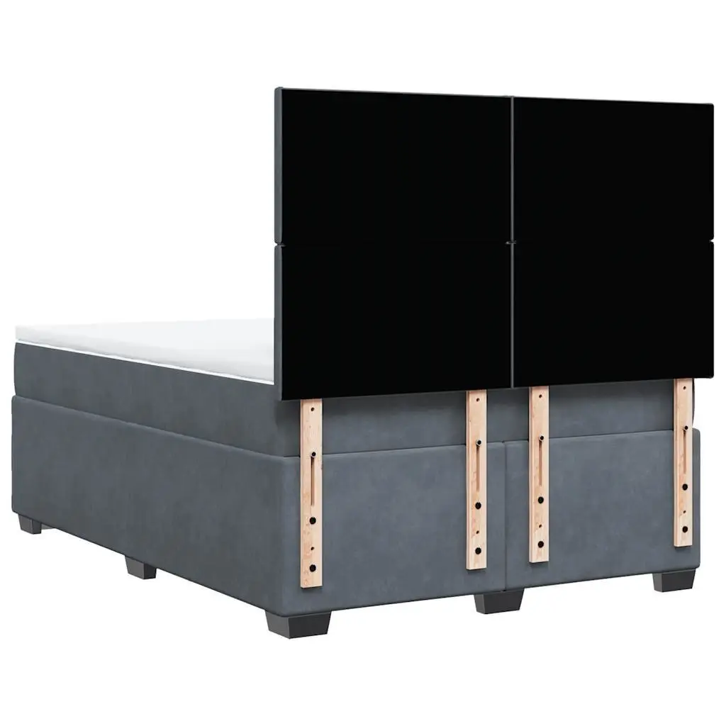 Box Spring Bed Pocket Spring Mattress Dark Grey Double Velvet Headboard