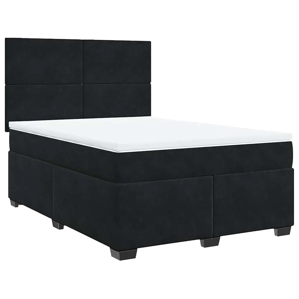 Queen Box Spring Bed with Pocket Mattress Black Velvet Adjustable Headboard