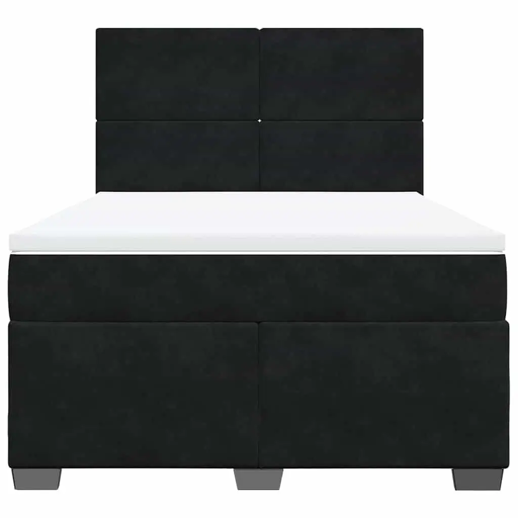 Queen Box Spring Bed with Pocket Mattress Black Velvet Adjustable Headboard