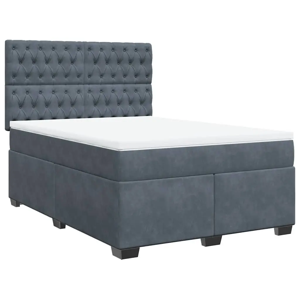Queen Box Spring Bed Grey Velvet Adjustable Height with Pocket Spring Mattress