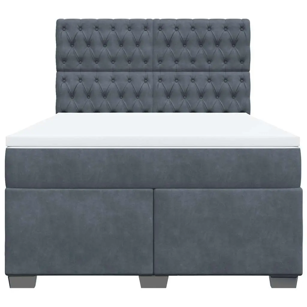 Queen Box Spring Bed Grey Velvet Adjustable Height with Pocket Spring Mattress