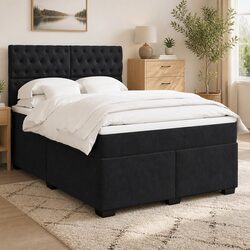 Friendly Queen Box Spring Bed with Adjustable Velvet Headboard