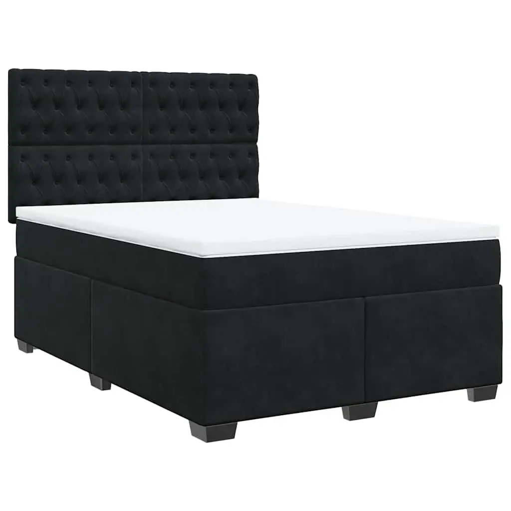 Queen Box Spring Bed Pocket Spring Mattress Black Velvet Adjustable Headboard