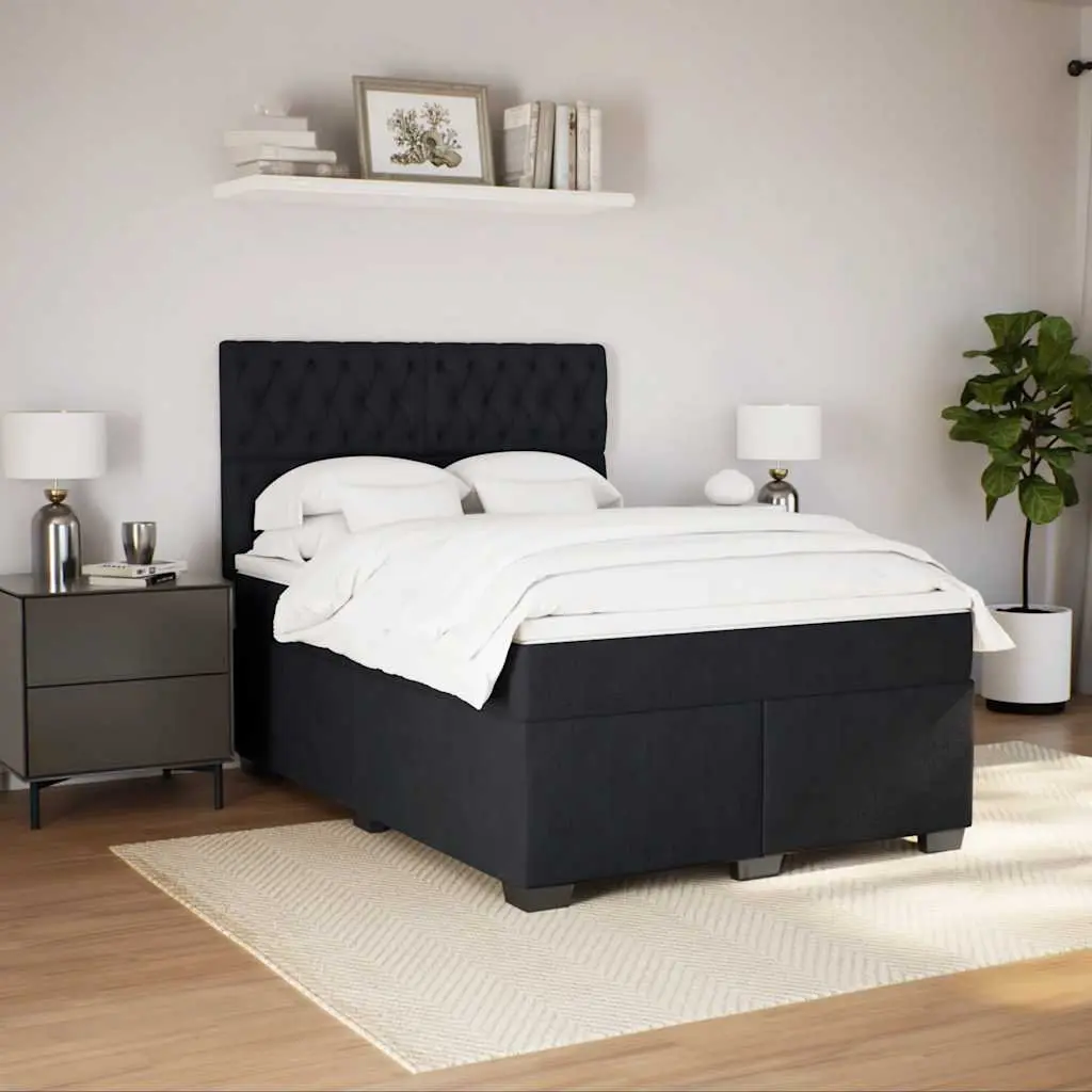 Queen Box Spring Bed Pocket Spring Mattress Black Velvet Adjustable Headboard