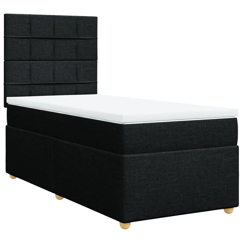 King Single Box Spring Bed with Pocket Mattress Black Fabric Headboard