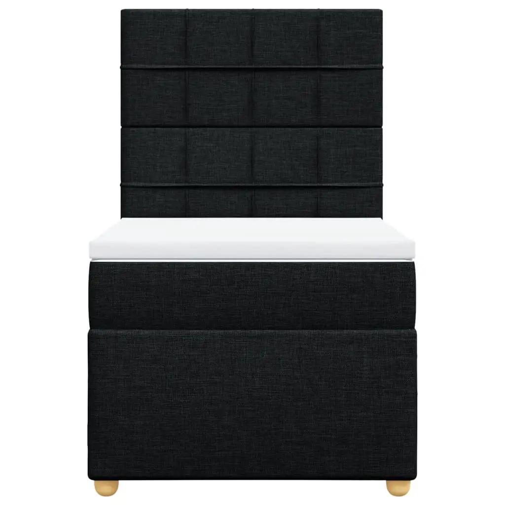 King Single Box Spring Bed with Pocket Mattress Black Fabric Headboard