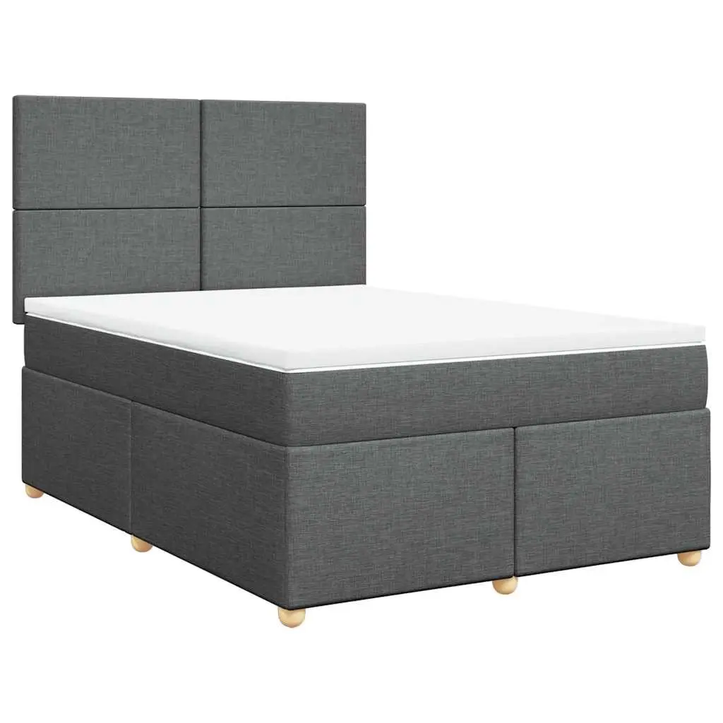 Queen Box Spring Bed with Pocket Mattress Height-Adjustable Headboard Grey