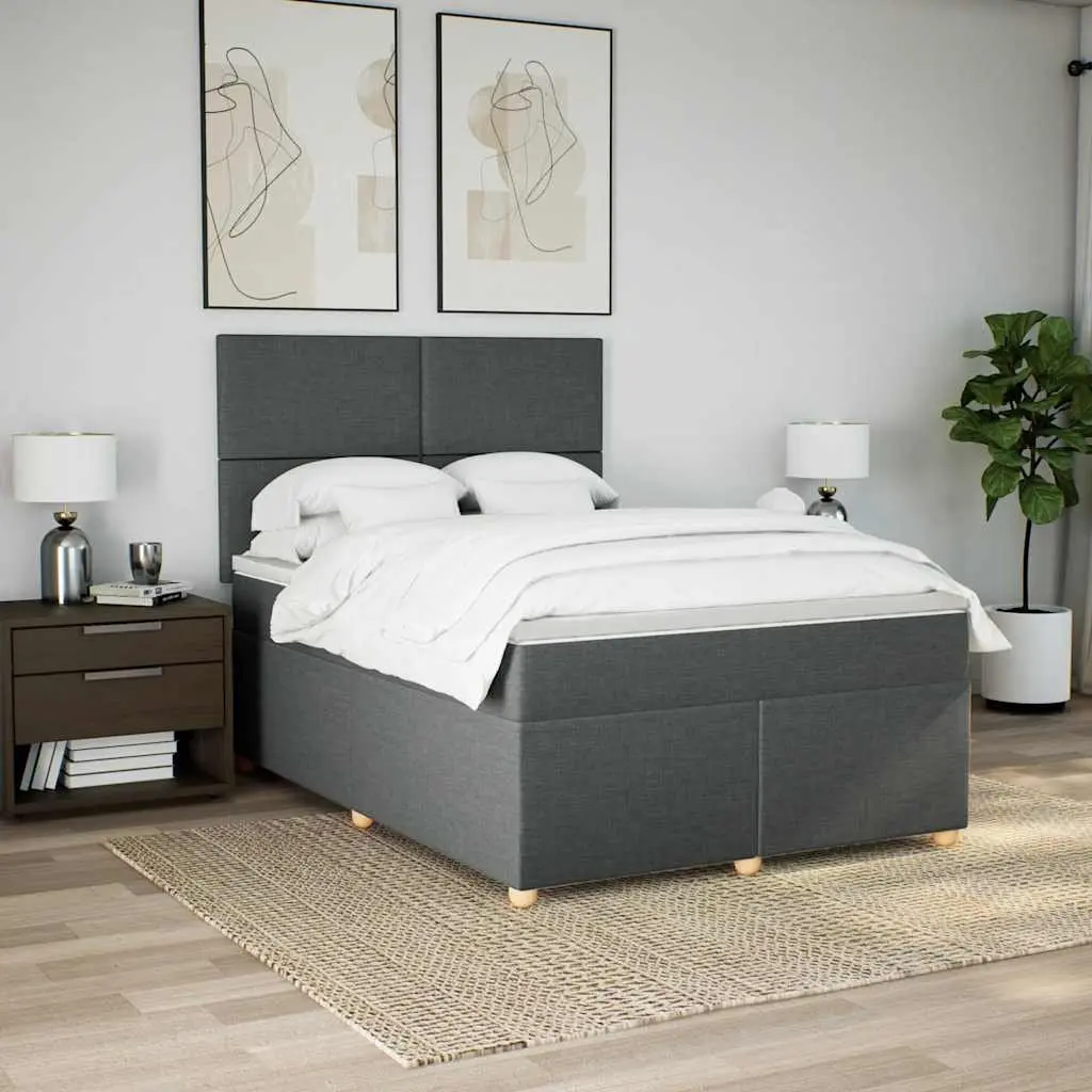 Queen Box Spring Bed with Pocket Mattress Height-Adjustable Headboard Grey