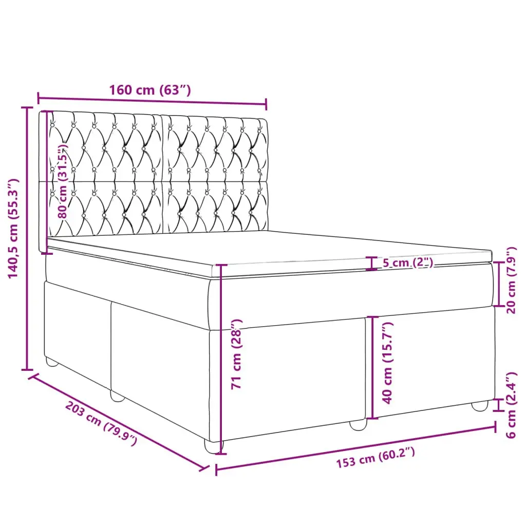 Queen Box Spring Bed Frame with Mattress Dark Grey Fabric