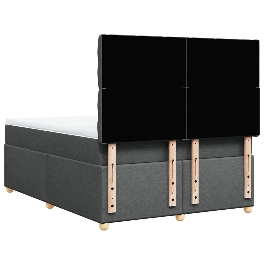 Queen Box Spring Bed Frame with Mattress Dark Grey Fabric