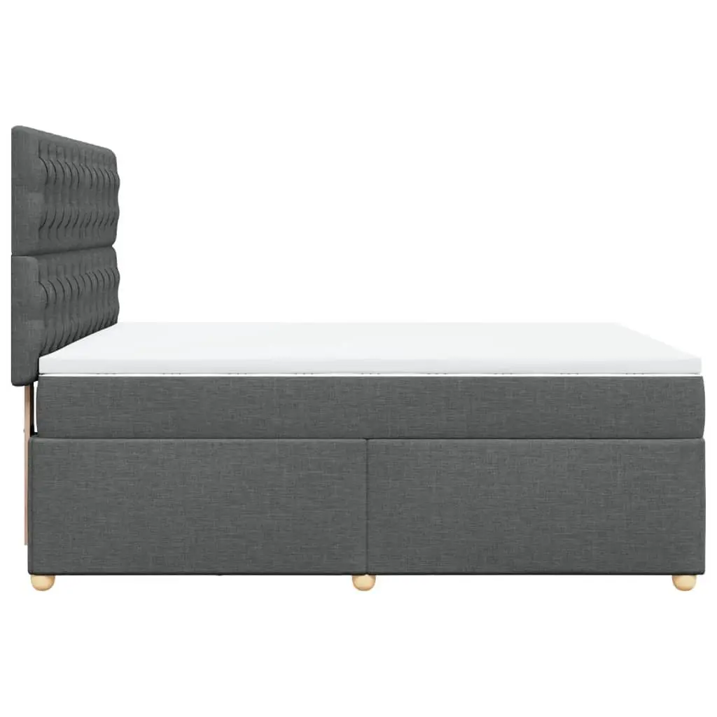 Queen Box Spring Bed Frame with Mattress Dark Grey Fabric