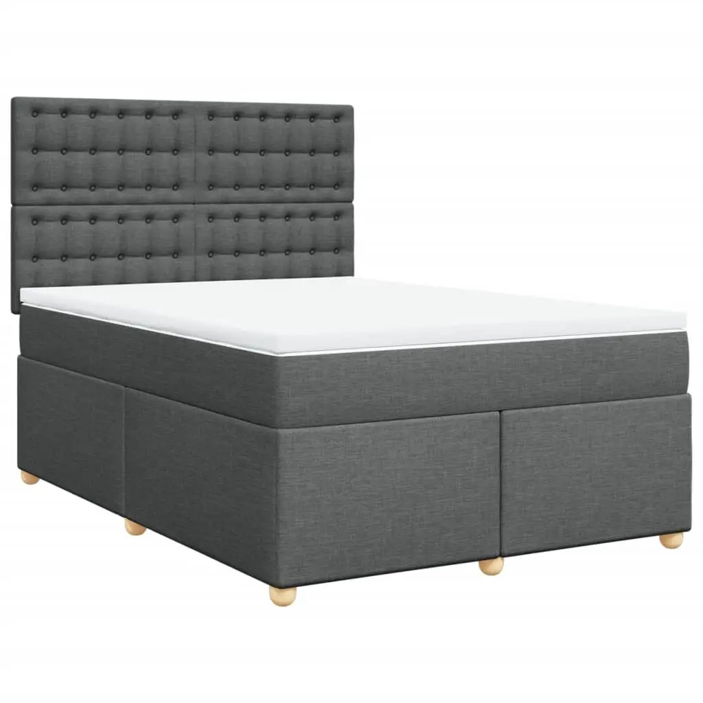 Queen Box Spring Bed with Mattress Dark Grey Fabric