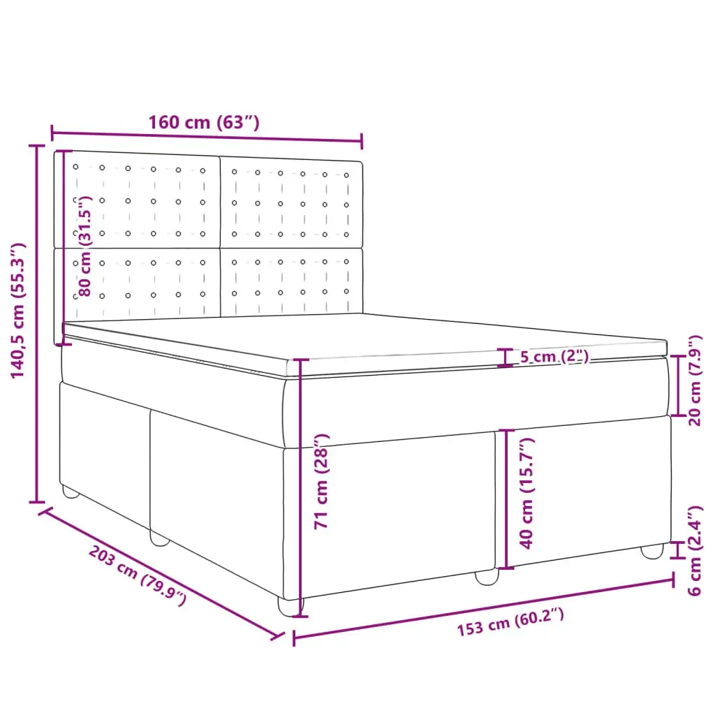 Queen Box Spring Bed with Mattress Dark Grey Fabric