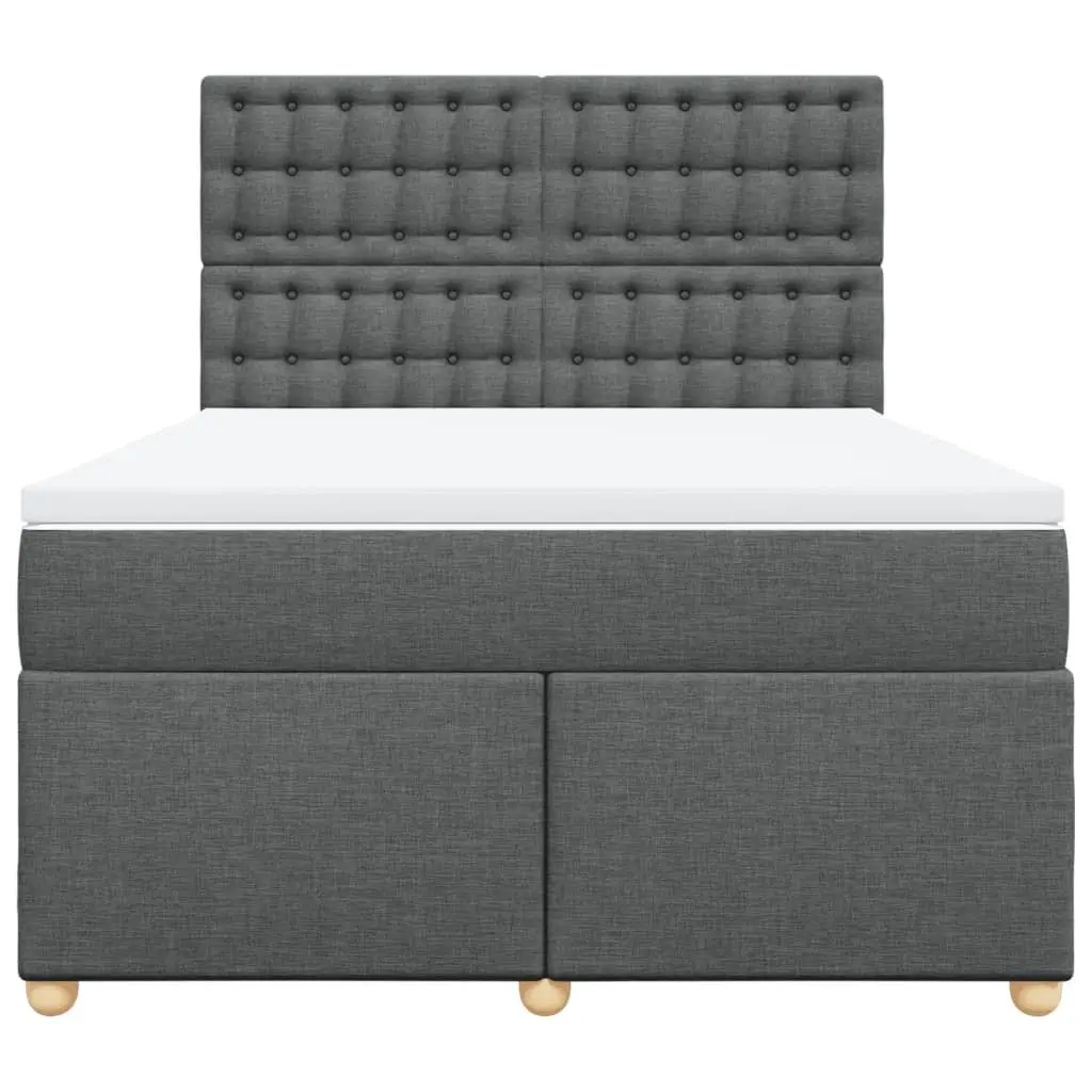 Queen Box Spring Bed with Mattress Dark Grey Fabric