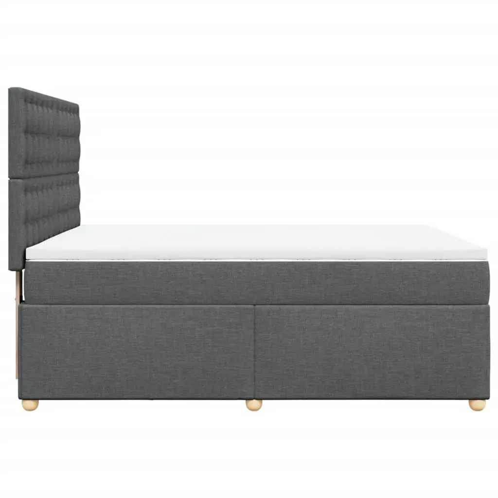 Queen Box Spring Bed with Mattress Dark Grey Fabric