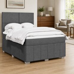 Double Box Spring Bed with Pocket Mattress Height Adjustable Headboard Grey