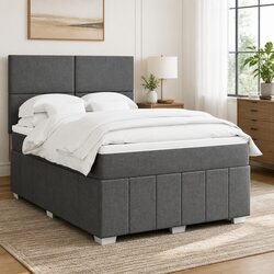 Queen Box Spring Bed with Pocket Mattress Height-Adjustable Headboard Grey