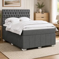 Queen Box Spring Bed with Pocket Sprung Mattress Dark Grey Fabric Adjustable