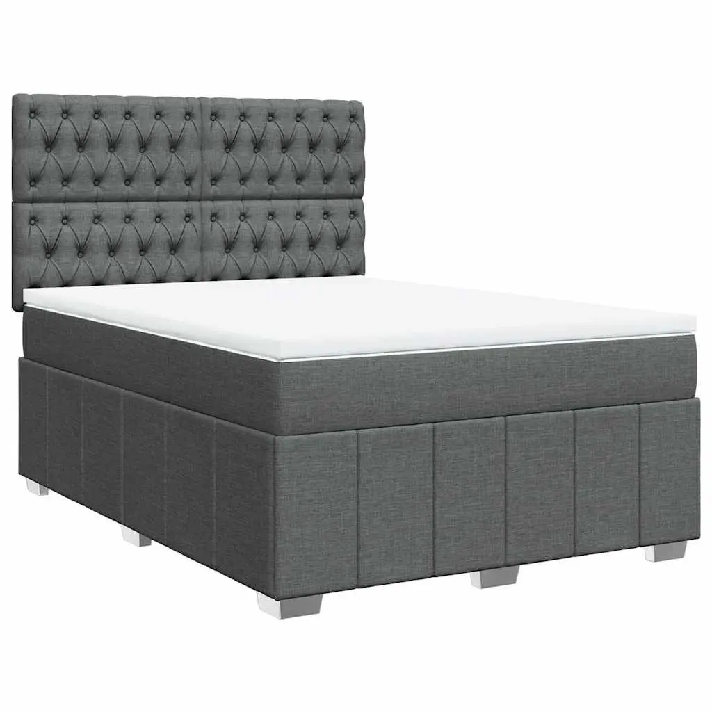 Queen Box Spring Bed Pocket Sprung Mattress Dark Grey Fabric Adjustable Headboard