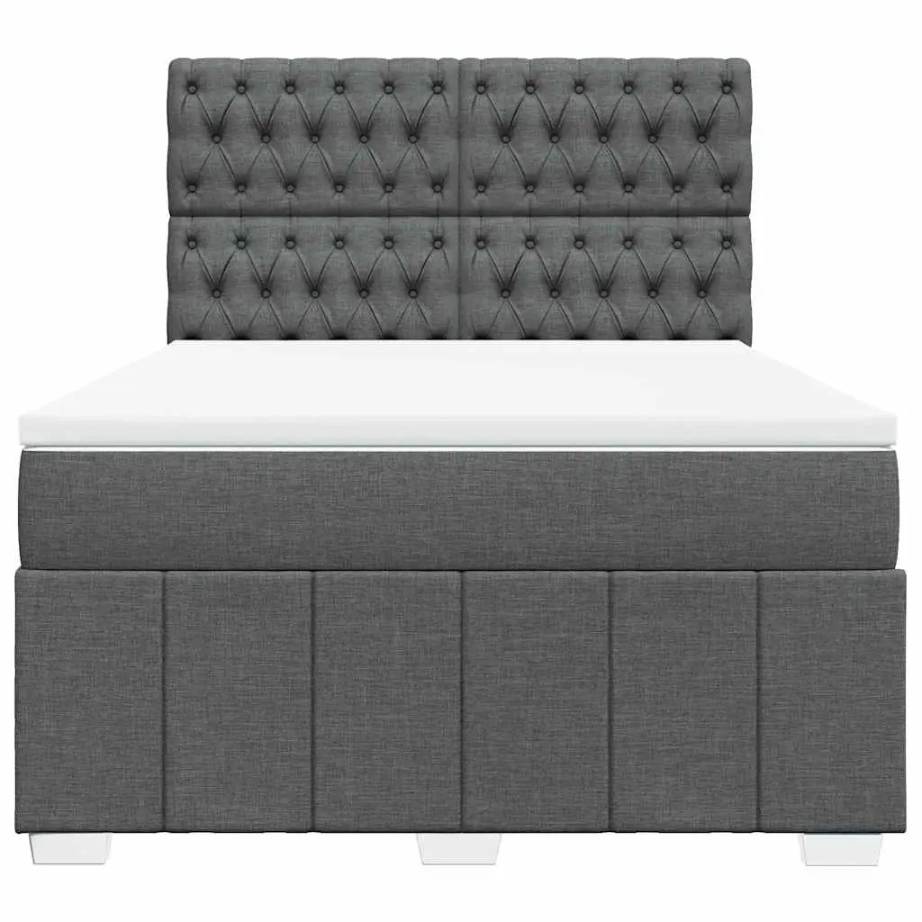 Queen Box Spring Bed Pocket Sprung Mattress Dark Grey Fabric Adjustable Headboard