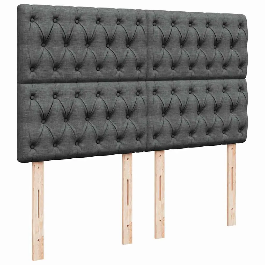 Queen Box Spring Bed Pocket Sprung Mattress Dark Grey Fabric Adjustable Headboard