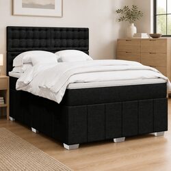 Queen Box Spring Bed with Pocket Mattress Height-Adjustable Headboard Black