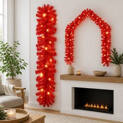 Friendly 10m Red Christmas Garland with LED Lights for You