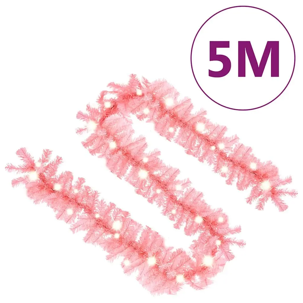 Pink Christmas Garland with LED Lights 5m Holiday Decoration Staircase Wall