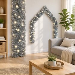Christmas Garland with LED Lights 10m Silver Holiday Decoration Stair Window