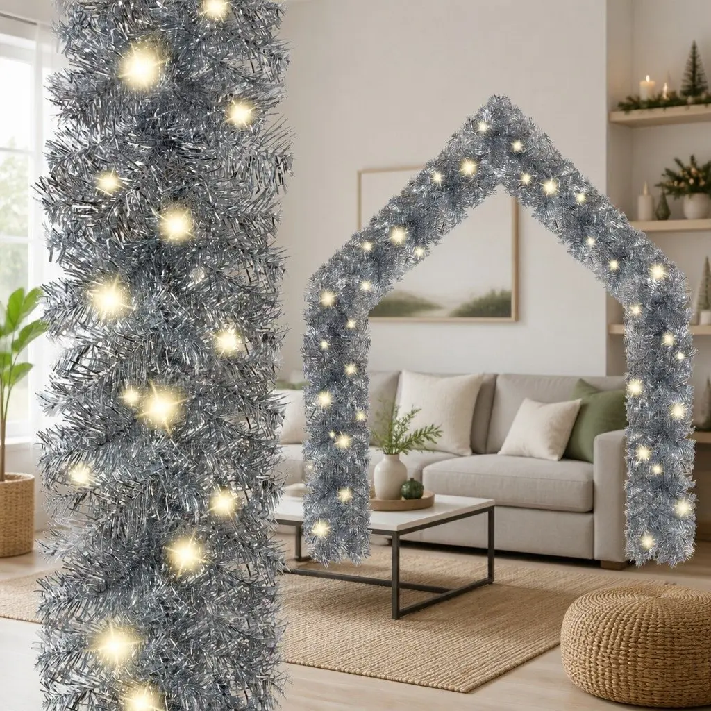 LED Christmas Garland Silver 20m Flexible Holiday Decoration for Stair Windows Walls Ceilings