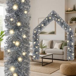 Christmas Garland with LED Lights 20m Silver Holiday Decoration Stair Window