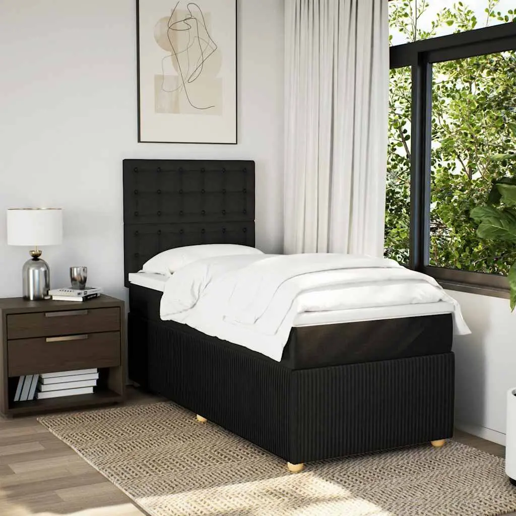 King Single Box Spring Bed Pocket Spring Mattress Adjustable Headboard Black Fabric