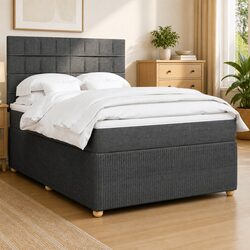 Double Box Spring Bed with Pocket Spring Mattress Grey Fabric Headboard