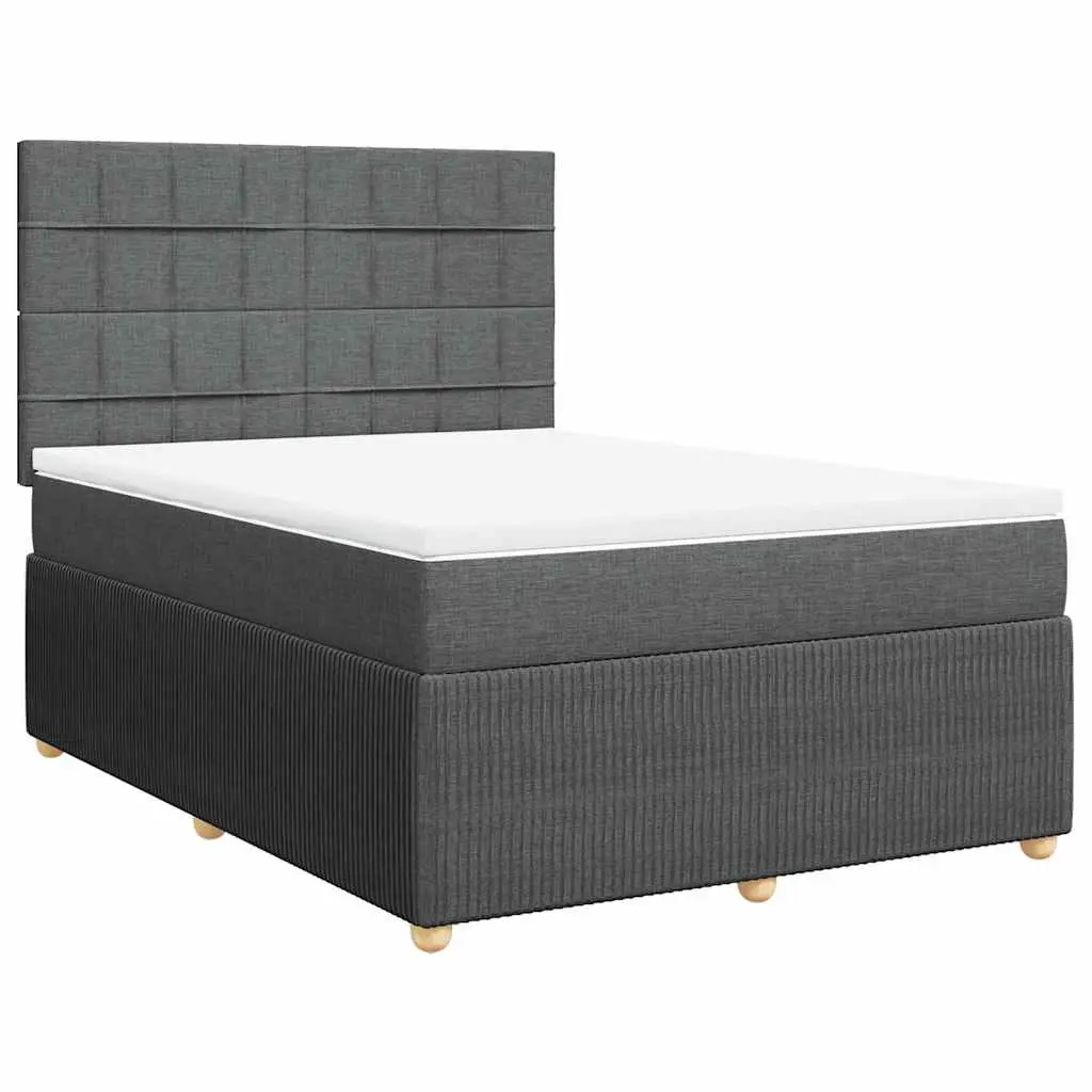 Queen Box Spring Bed with Pocket Spring Mattress Height-Adjustable Headboard Dark Grey