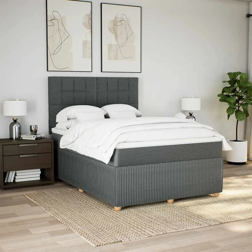 Queen Box Spring Bed with Pocket Spring Mattress Height-Adjustable Headboard Dark Grey