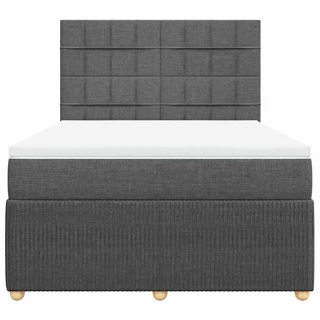 Queen Box Spring Bed with Pocket Spring Mattress Height-Adjustable Headboard Dark Grey