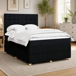 Queen Box Spring Bed with Pocket Mattress Height-Adjustable Headboard Black