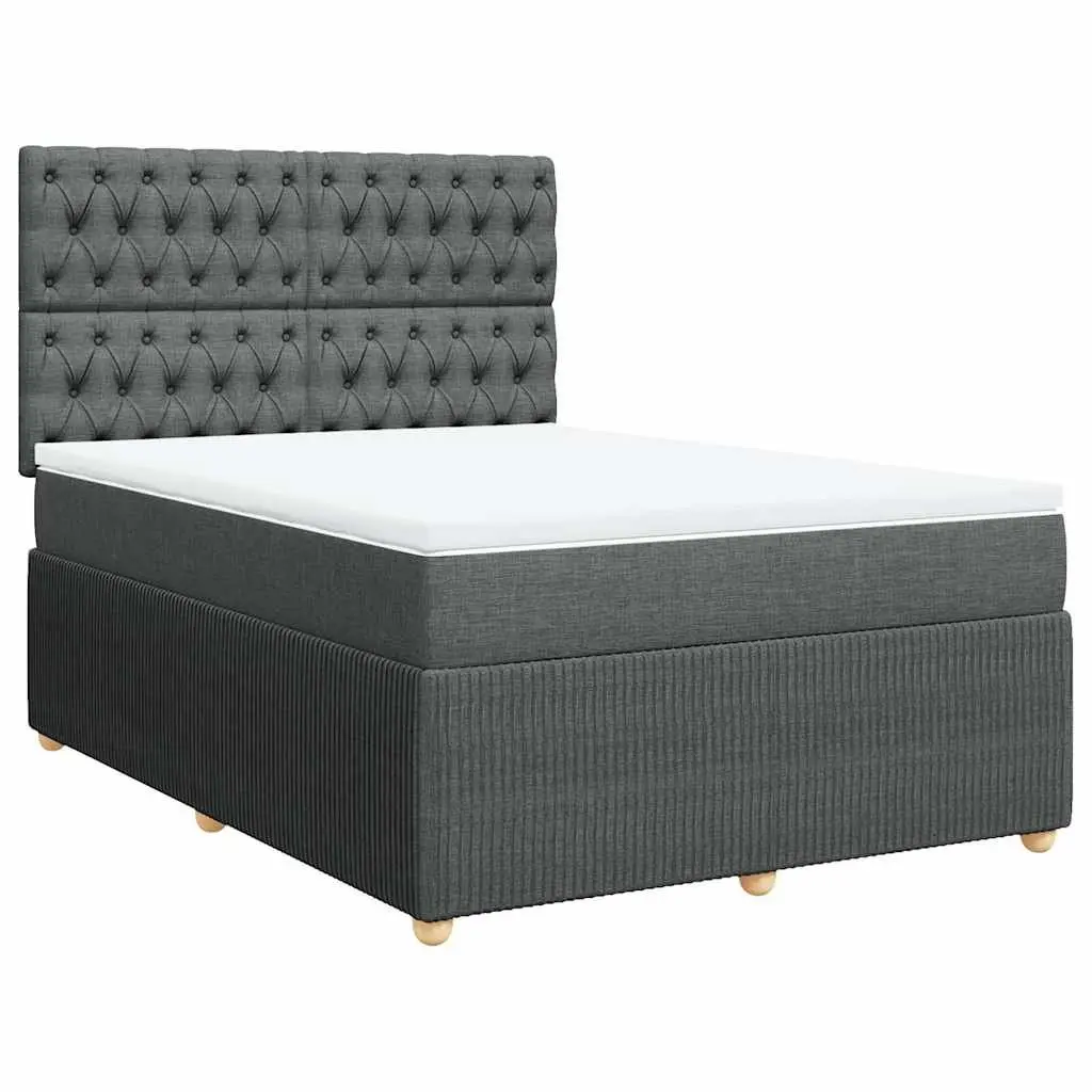 Queen Box Spring Bed with Pocket Mattress Height-Adjustable Headboard Grey