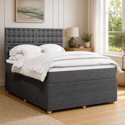 Queen Box Spring Bed with Pocket Spring Mattress Grey Fabric Adjustable