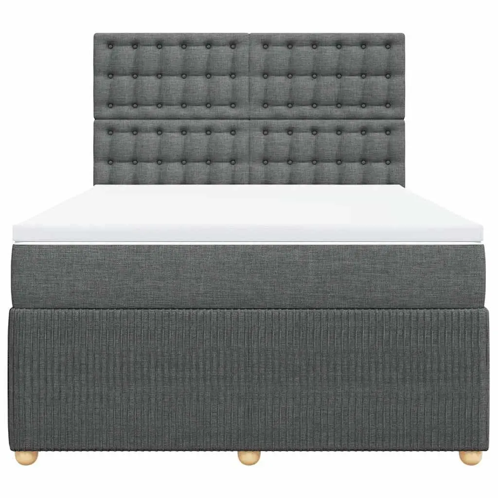 Queen Box Spring Bed with Pocket Spring Mattress Adjustable Headboard Grey Fabric