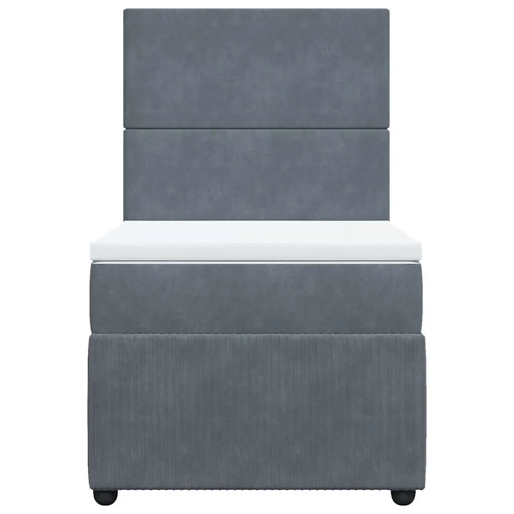 King Single Box Spring Bed with Adjustable Headboard Grey Velvet Fabric and Pocket Spring Mattress