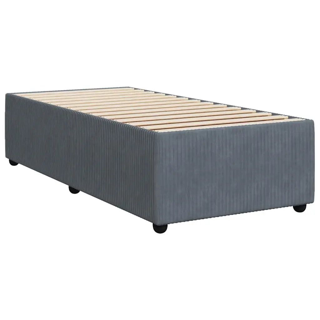 King Single Box Spring Bed with Adjustable Headboard Grey Velvet Fabric and Pocket Spring Mattress