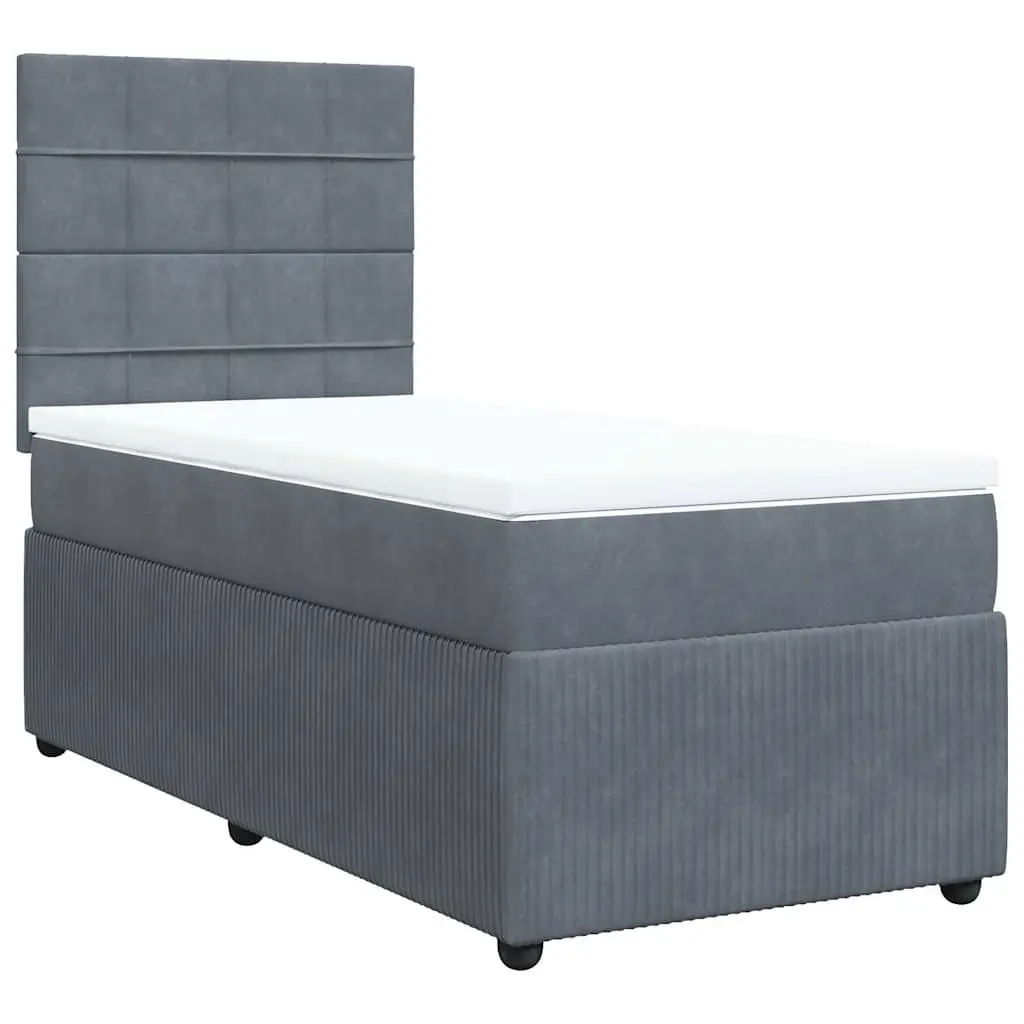 Box Spring Bed Grey Velvet Adjustable Headboard with Pocket Spring Mattress King Single