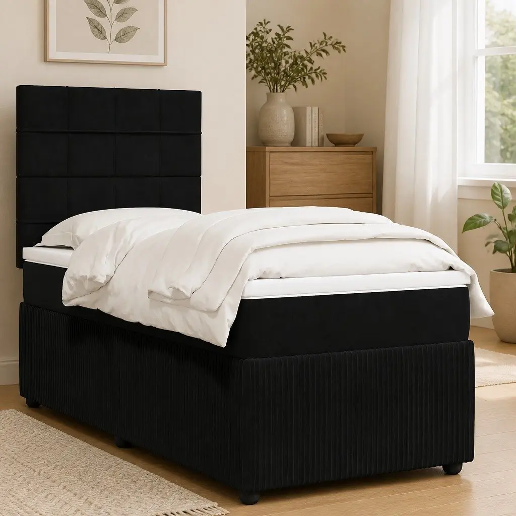 Box Spring Bed Adjustable King Single with Pocket Mattress Black Velvet