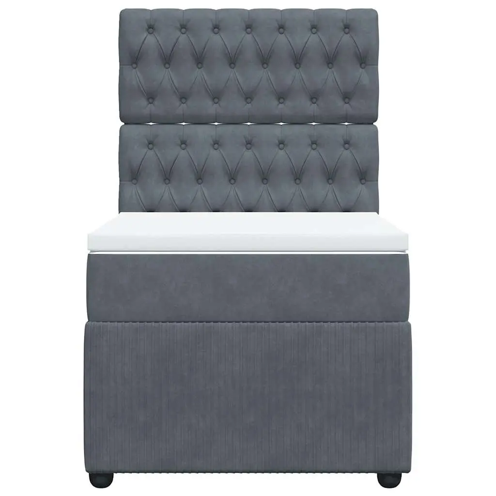 Box Spring Bed with Pocket Mattress King Single Grey Velvet Adjustable Headboard