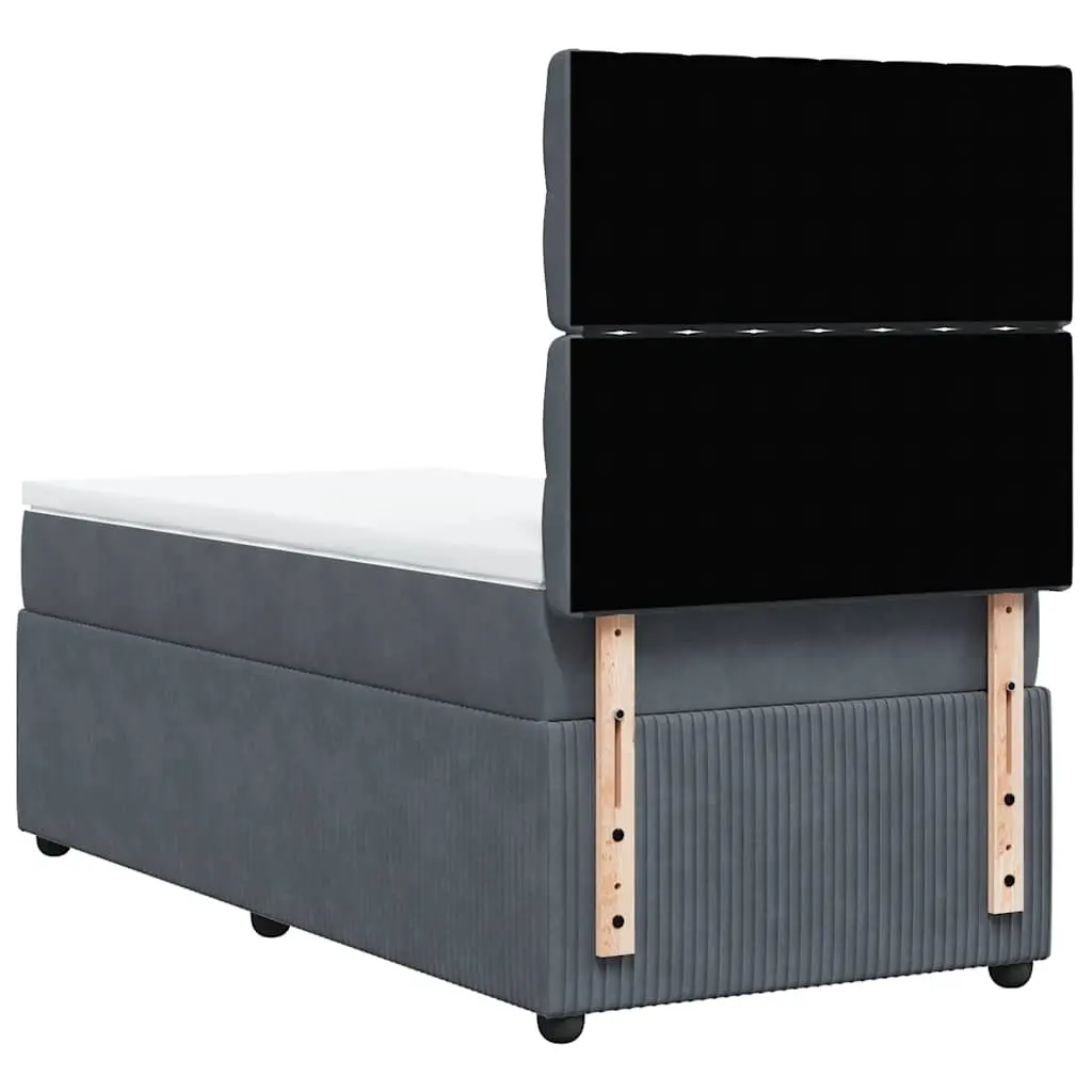 Box Spring Bed with Pocket Mattress King Single Grey Velvet Adjustable Headboard