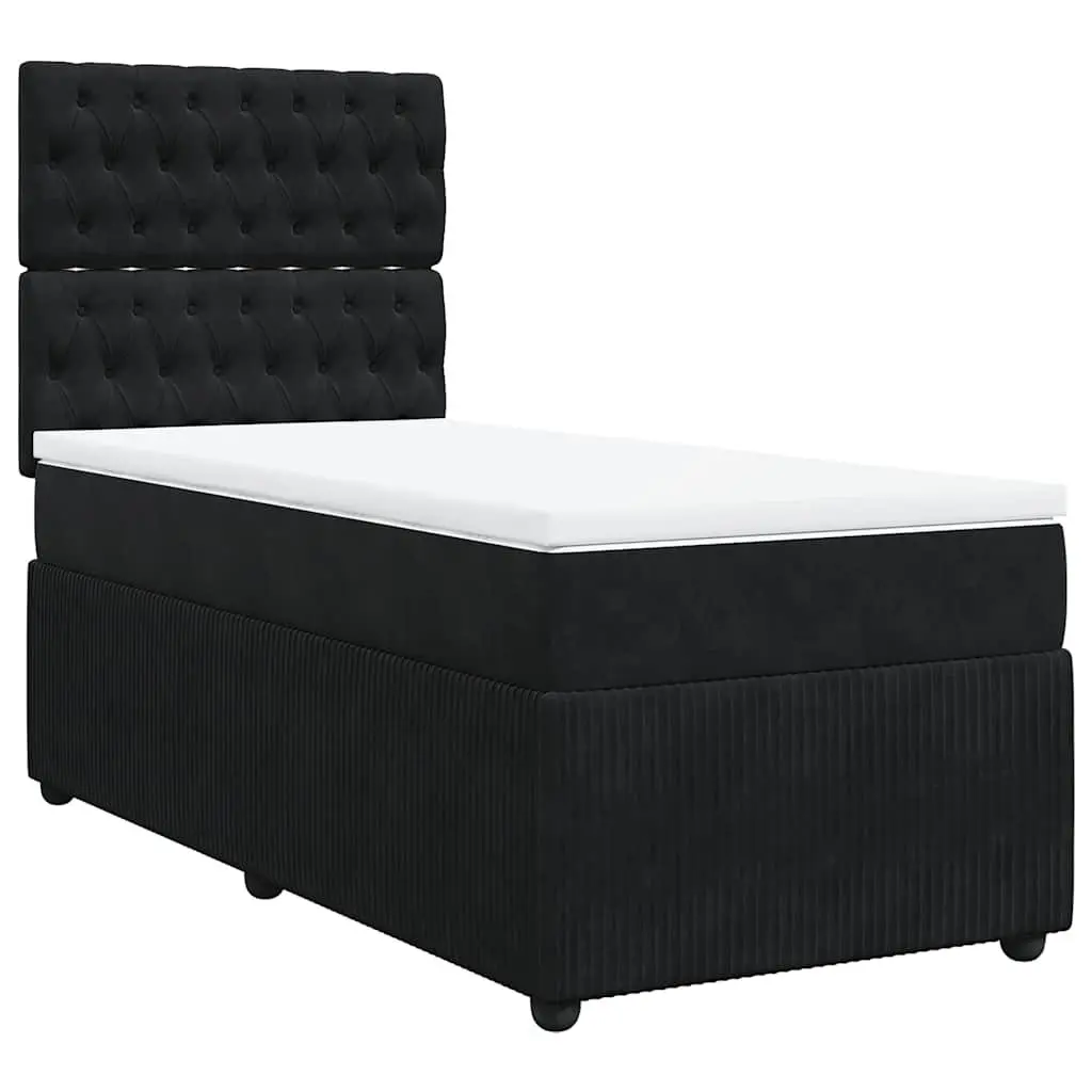 Box Spring Bed King Single Black Velvet Pocket Spring Adjustable Headboard