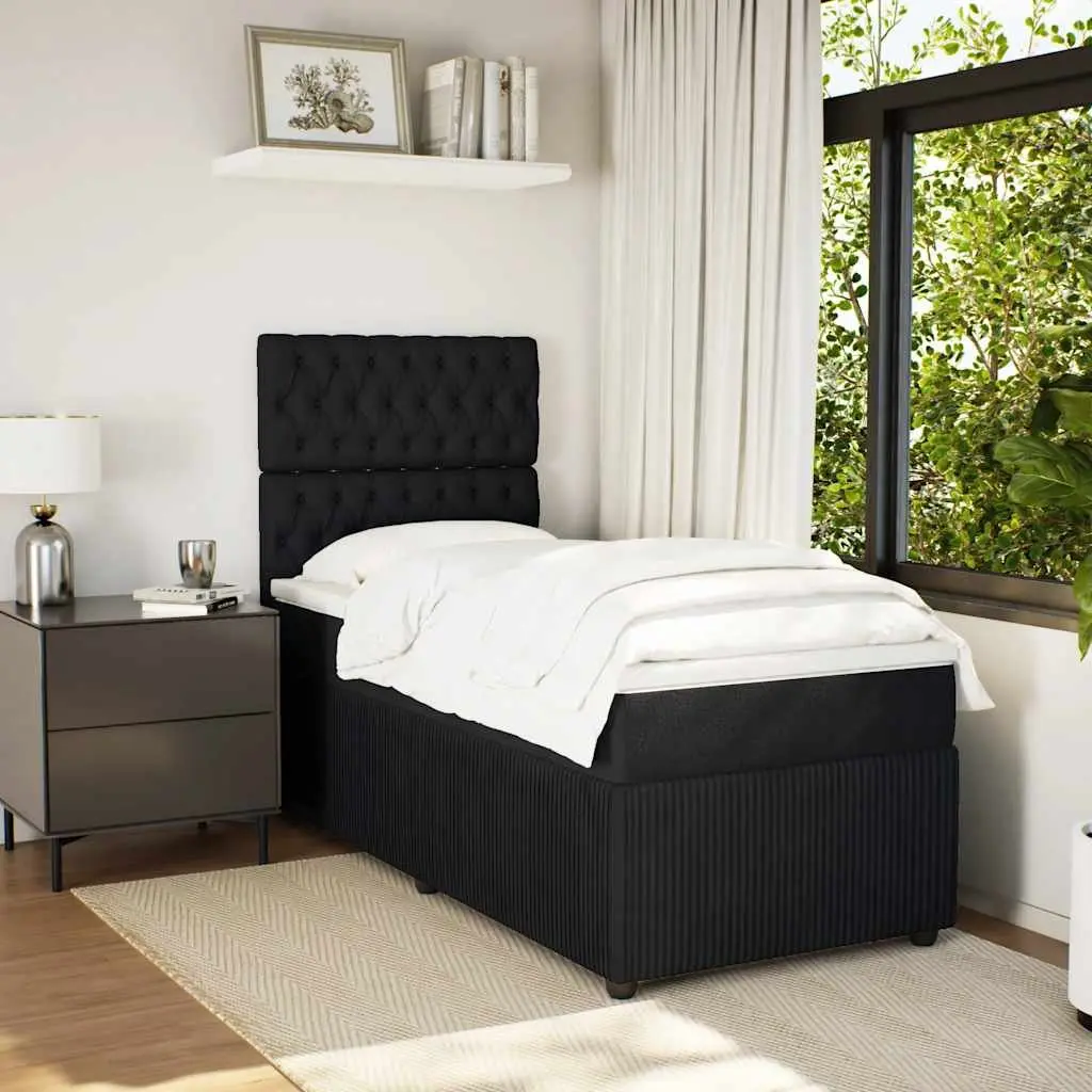 Box Spring Bed King Single Black Velvet Pocket Spring Adjustable Headboard